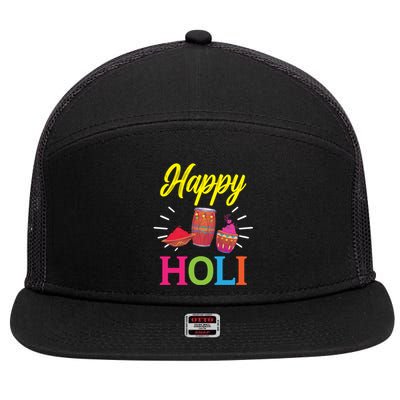 Happy Holi Hinduism Hindu Buddhist Holi Festival Gift 7 Panel Mesh Trucker Snapback Hat