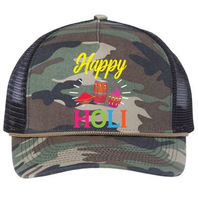 Happy Holi Hinduism Hindu Buddhist Holi Festival Gift Retro Rope Trucker Hat Cap