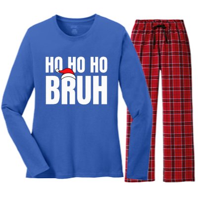 Ho Ho Ho Bruh Funny Christmas Holiday Teen Gift Santa Hat  Women's Long Sleeve Flannel Pajama Set 