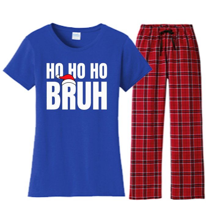 Ho Ho Ho Bruh Funny Christmas Holiday Teen Gift Santa Hat  Women's Flannel Pajama Set