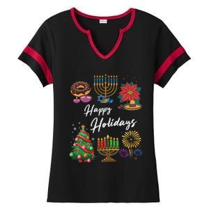 Happy Holidays Hanukkah Feliz Navidad Christmas Kwanzaa Ladies Halftime Notch Neck Tee