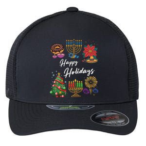 Happy Holidays Hanukkah Feliz Navidad Christmas Kwanzaa Flexfit Unipanel Trucker Cap