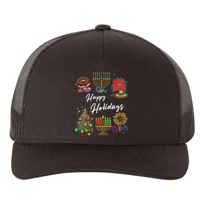 Happy Holidays Hanukkah Feliz Navidad Christmas Kwanzaa Yupoong Adult 5-Panel Trucker Hat