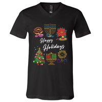 Happy Holidays Hanukkah Feliz Navidad Christmas Kwanzaa V-Neck T-Shirt