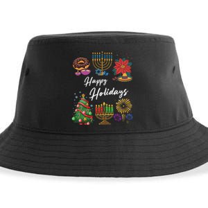 Happy Holidays Hanukkah Feliz Navidad Christmas Kwanzaa Sustainable Bucket Hat