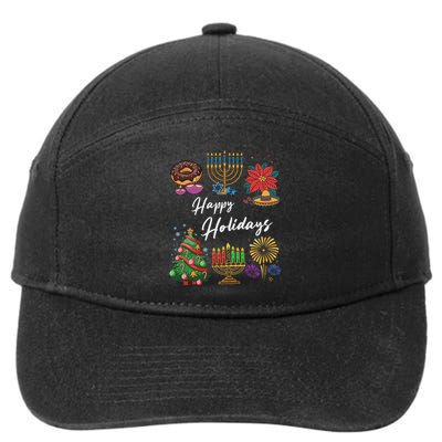 Happy Holidays Hanukkah Feliz Navidad Christmas Kwanzaa 7-Panel Snapback Hat