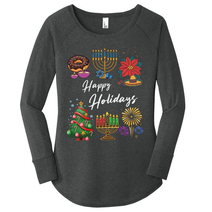 Happy Holidays Hanukkah Feliz Navidad Christmas Kwanzaa Women's Perfect Tri Tunic Long Sleeve Shirt