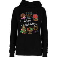 Happy Holidays Hanukkah Feliz Navidad Christmas Kwanzaa Womens Funnel Neck Pullover Hood