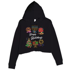 Happy Holidays Hanukkah Feliz Navidad Christmas Kwanzaa Crop Fleece Hoodie