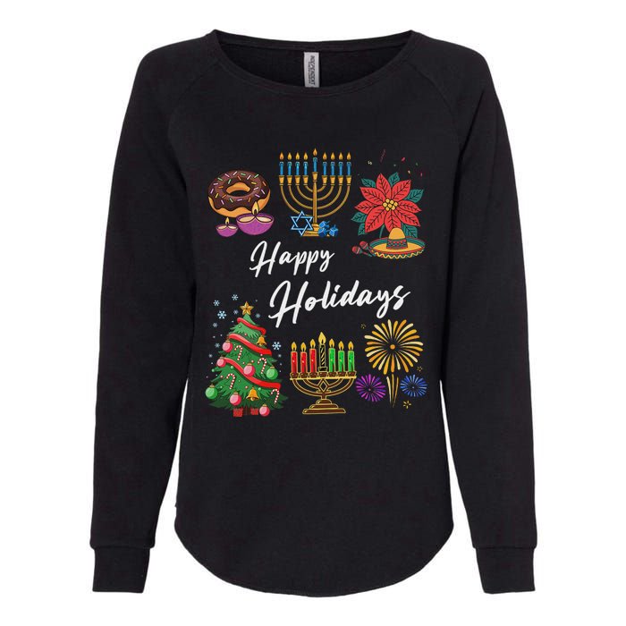 Happy Holidays Hanukkah Feliz Navidad Christmas Kwanzaa Womens California Wash Sweatshirt