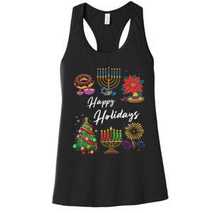 Happy Holidays Hanukkah Feliz Navidad Christmas Kwanzaa Women's Racerback Tank