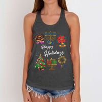 Happy Holidays Hanukkah Feliz Navidad Christmas Kwanzaa Women's Knotted Racerback Tank