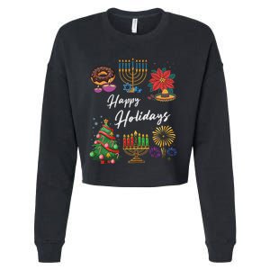 Happy Holidays Hanukkah Feliz Navidad Christmas Kwanzaa Cropped Pullover Crew