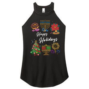 Happy Holidays Hanukkah Feliz Navidad Christmas Kwanzaa Women's Perfect Tri Rocker Tank