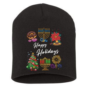 Happy Holidays Hanukkah Feliz Navidad Christmas Kwanzaa Short Acrylic Beanie