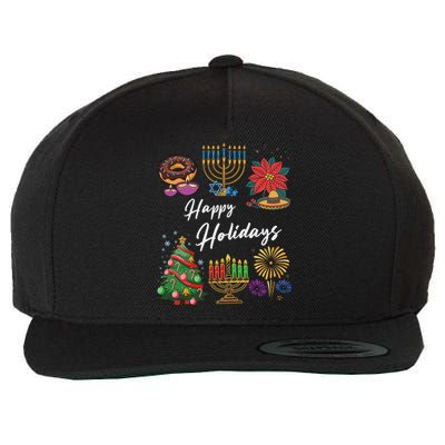 Happy Holidays Hanukkah Feliz Navidad Christmas Kwanzaa Wool Snapback Cap