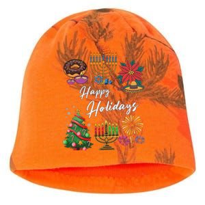 Happy Holidays Hanukkah Feliz Navidad Christmas Kwanzaa Kati - Camo Knit Beanie