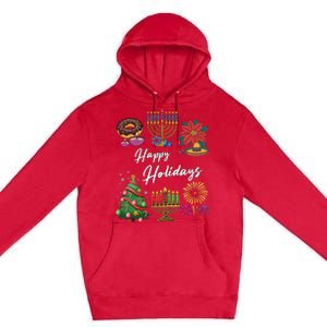 Happy Holidays Hanukkah Feliz Navidad Christmas Kwanzaa Premium Pullover Hoodie