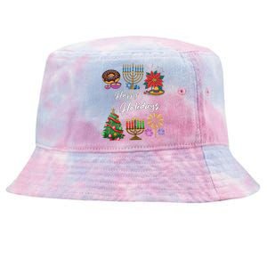 Happy Holidays Hanukkah Feliz Navidad Christmas Kwanzaa Tie-Dyed Bucket Hat