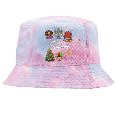 Happy Holidays Hanukkah Feliz Navidad Christmas Kwanzaa Tie-Dyed Bucket Hat