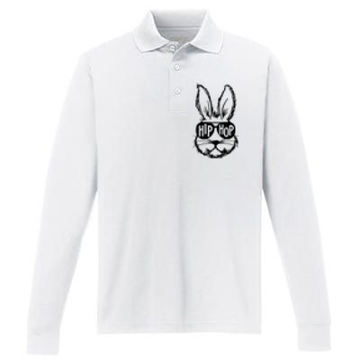 Hip Hop Happy Easter Bunny Face With Sunglasses Performance Long Sleeve Polo