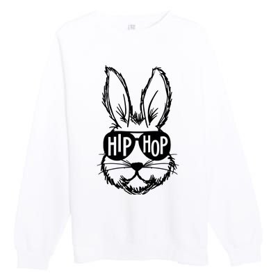 Hip Hop Happy Easter Bunny Face With Sunglasses Premium Crewneck Sweatshirt