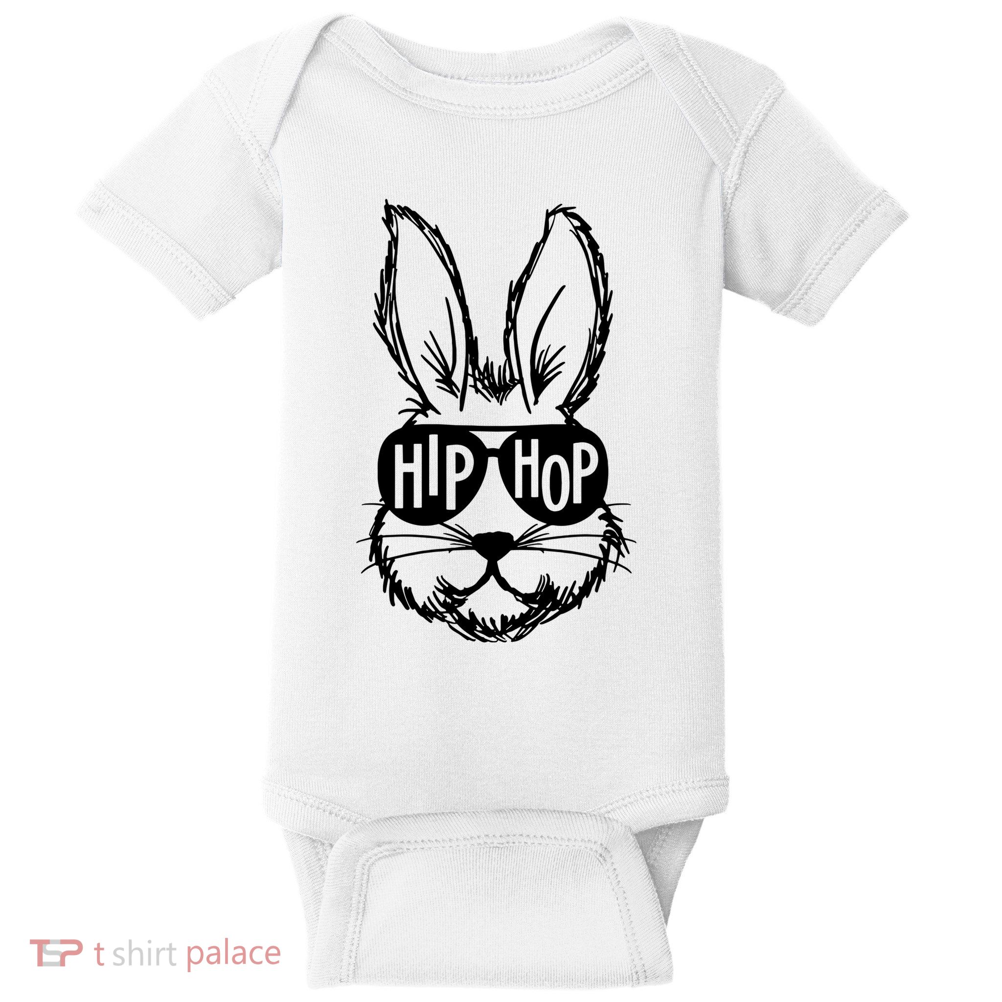 Hip Hop Happy Easter Bunny Face With Sunglasses Baby Bodysuit
