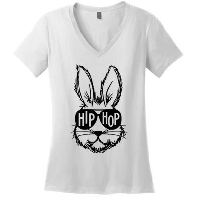 Hip Hop Happy Easter Bunny Face With Sunglasses Women's V-Neck T-Shirt