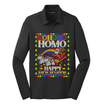 Ho Ho Homo Holihomosexual Lgbt Funny Ugly Christmas Gift Silk Touch Performance Long Sleeve Polo