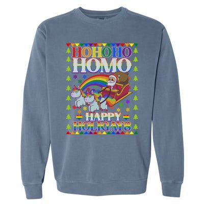 Ho Ho Homo Holihomosexual Lgbt Funny Ugly Christmas Gift Garment-Dyed Sweatshirt