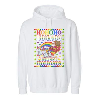 Ho Ho Homo Holihomosexual Lgbt Funny Ugly Christmas Gift Garment-Dyed Fleece Hoodie