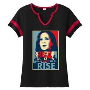 Hope Hate Heal Rise Kamala 2024 For President Campaign Ladies Halftime Notch Neck Tee