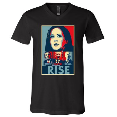 Hope Hate Heal Rise Kamala 2024 For President Campaign V-Neck T-Shirt