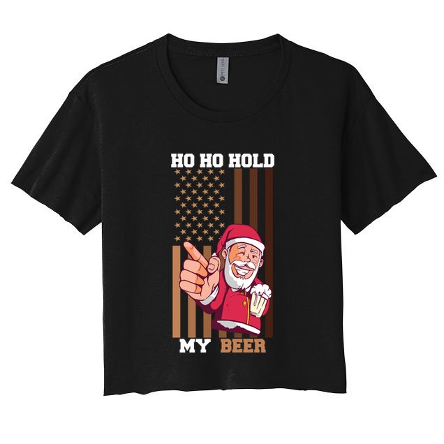 Ho Ho Hold Beer Santa Usa Flag Xmas Party Christmas In July Funny Gift Crop Top