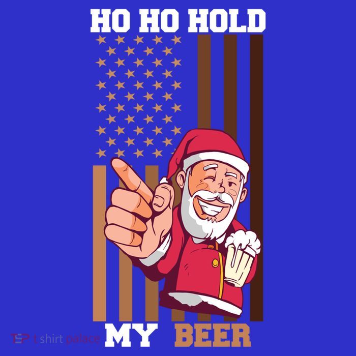 Ho Ho Hold Beer Santa Usa Flag Xmas Party Christmas In July Funny Gift Tall T-Shirt