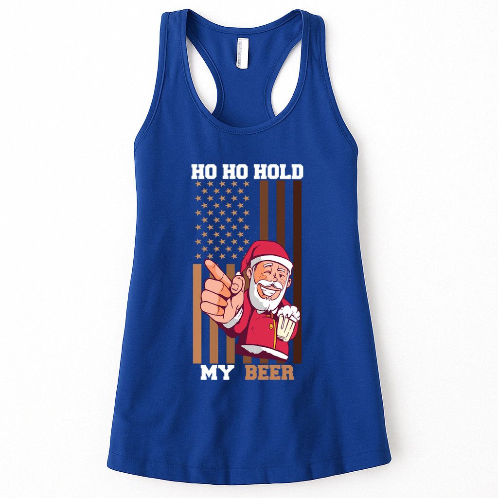 Ho Ho Hold Beer Santa Usa Flag Xmas Party Christmas In July Funny Gift Womens Tank Top
