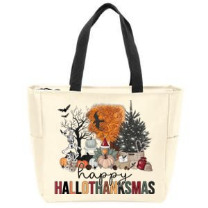 Happy Hallothanksmas Halloween Thanksgiving Christmas Autumn Zip Tote Bag