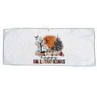 Happy Hallothanksmas Halloween Thanksgiving Christmas Autumn Large Microfiber Waffle Golf Towel