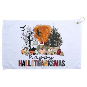 Happy Hallothanksmas Halloween Thanksgiving Christmas Autumn Grommeted Golf Towel