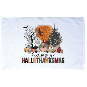 Happy Hallothanksmas Halloween Thanksgiving Christmas Autumn Microfiber Hand Towel