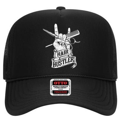 Hair Hustler Hairdresser Hairstylist Haircutter Beautician High Crown Mesh Back Trucker Hat