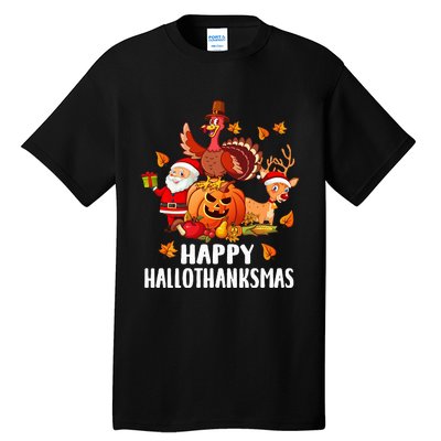 Happy Hallothanksmas Halloween Thanksgiving Christmas Day Tall T-Shirt