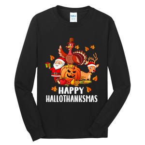 Happy Hallothanksmas Halloween Thanksgiving Christmas Day Tall Long Sleeve T-Shirt