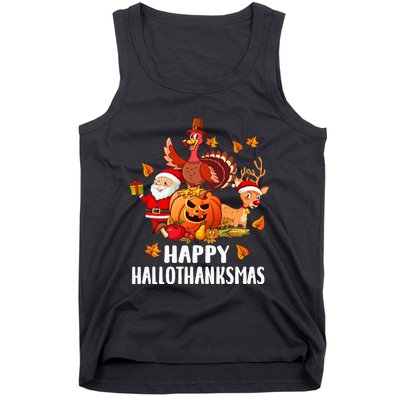 Happy Hallothanksmas Halloween Thanksgiving Christmas Day Tank Top