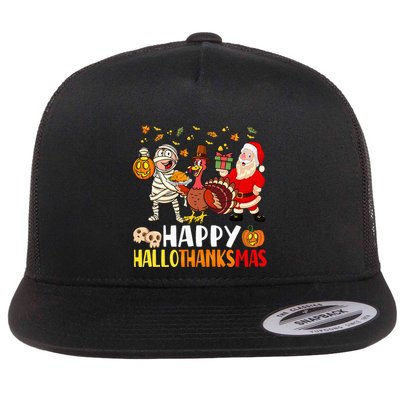 Happy Hallothanksmas Halloween Thanksgiving Christmas Day Flatbill Hat