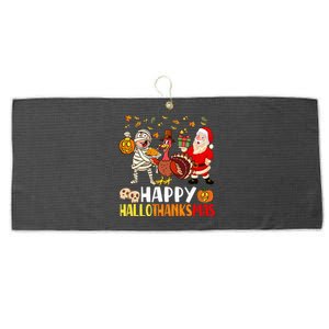 Happy Hallothanksmas Halloween Thanksgiving Christmas Day Large Microfiber Waffle Golf Towel