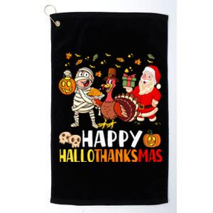 Happy Hallothanksmas Halloween Thanksgiving Christmas Day Platinum Collection Golf Towel