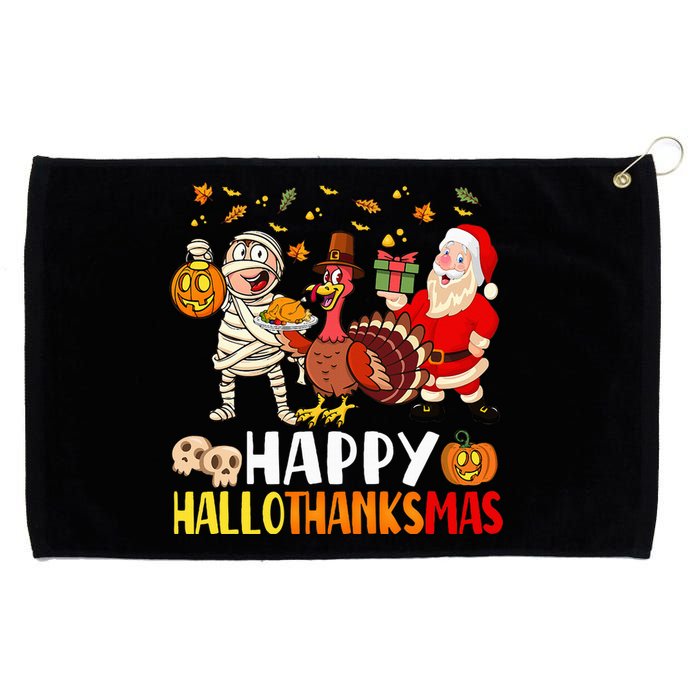 Happy Hallothanksmas Halloween Thanksgiving Christmas Day Grommeted Golf Towel