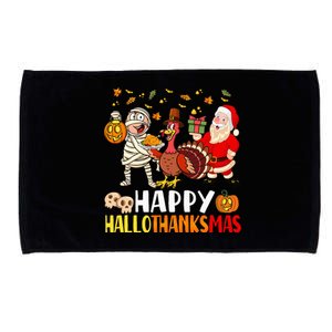 Happy Hallothanksmas Halloween Thanksgiving Christmas Day Microfiber Hand Towel