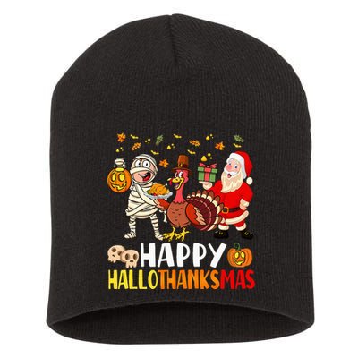 Happy Hallothanksmas Halloween Thanksgiving Christmas Day Short Acrylic Beanie